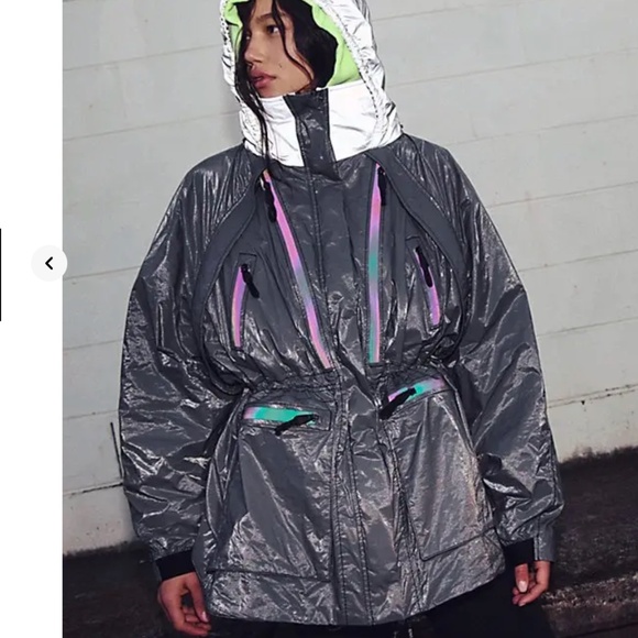 fp movement grey rainbow jacket storm chaser parka jacket Large L - Picture 5 of 7